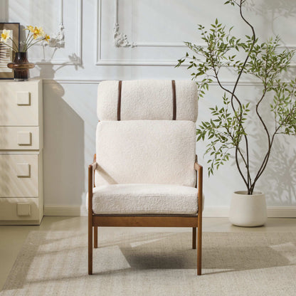 Christopher Knight Home Mid-Century Modern Accent Chair, Solid Wood Frame with High Back, Beige Cushions