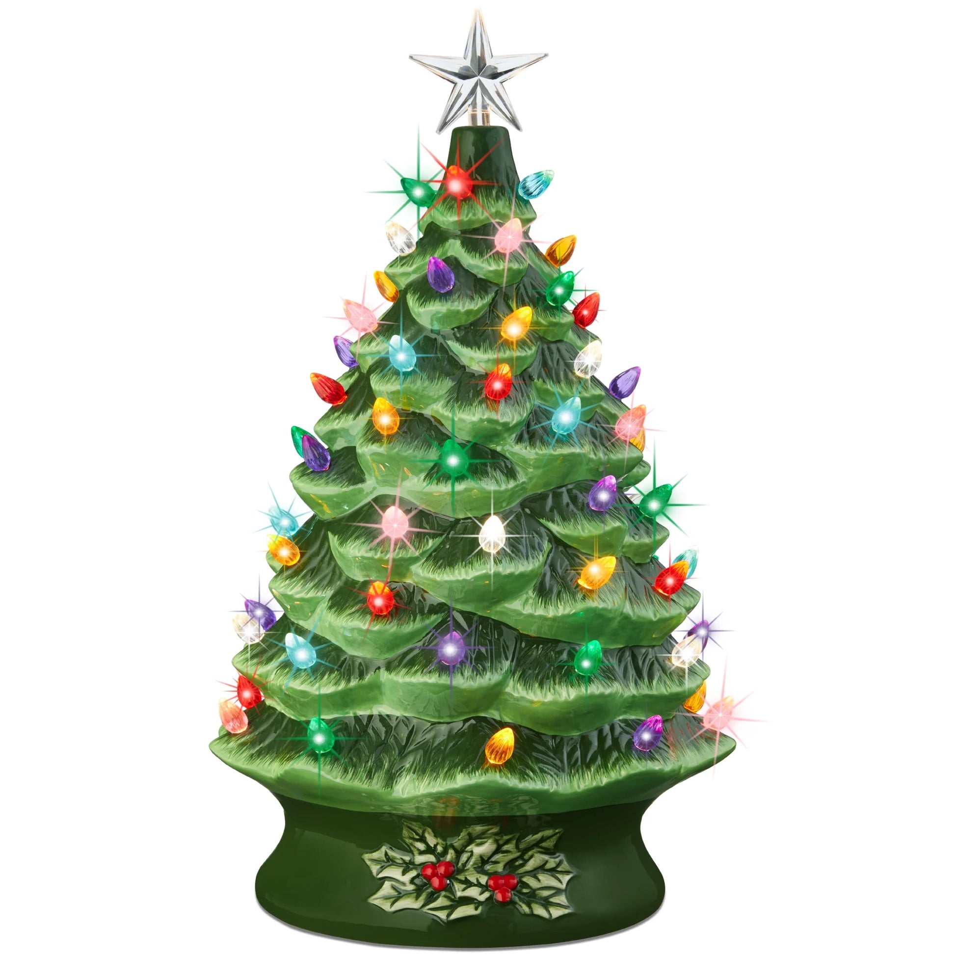 Best Choice Products 24in X-Large Pre-Lit Ceramic Christmas Tree Decor w/74 Multicolor Bulbs, LED Light - Green