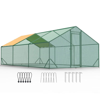 Quictent Premium Large Metal Chicken Coop Run Upgraded with Galvanized Hardware Cloth & 1.26" Reinforced Metal Tube, Walk-in Poultry Cage for Outdoor Yard Farm, 19.7x9.8x6.6FT
