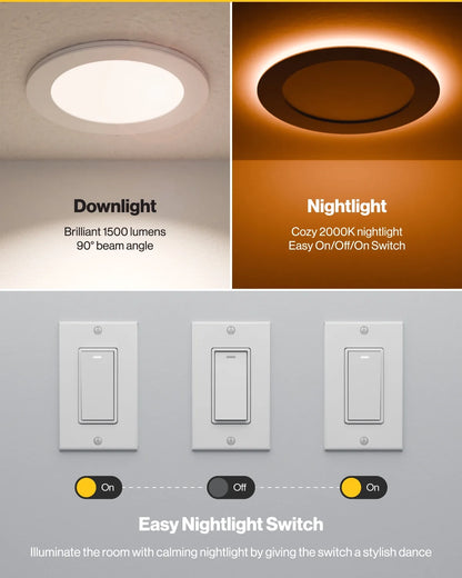 Sunco 12 Pack 6 Inch LED Recessed Light with Night Light, Canless Recessed Lighting, 1500 LM, 15W (150W Equivalent), Selectable CCT 2700K/3000K/4000K/5000K/6000K, Dimmable, with Junction Box