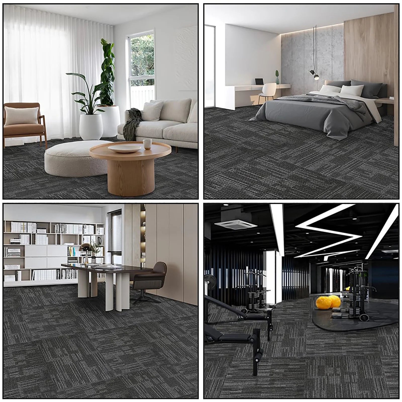 LITA Dark Grey 24" x 24" Carpet Tiles Reusable DIY Carpet Squares for Home Commercial, 18 Pcs (72 Sq.Ft)