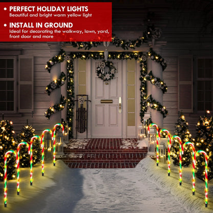 Christmas Candy Cane Lights 21 Inch 10 Pack 8 Lighting Modes Flickering Candy Pathway Marker Outdoor Indoor Waterproof UL Listed Christmas Lighting Decoration Light