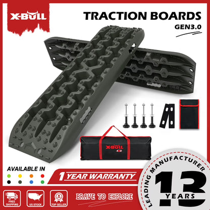X-BULL Traction Track Traction Boards Kits Recovery Track 2PCS Sand Mud Snow Track Tire Ladder 4WD with Bag+Hardware Green 3.0