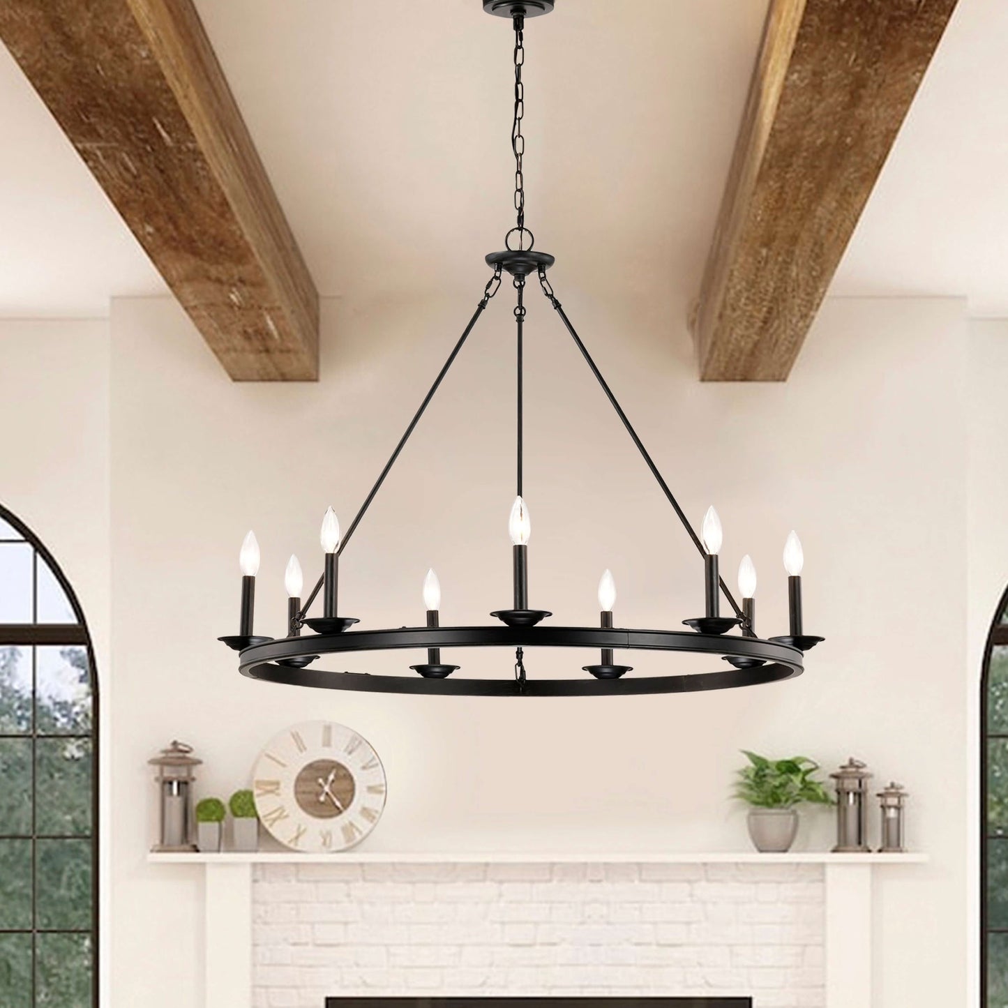 The Lighting Store Eva 9-Light Antique Black Wagon Wheel Candle Style Round Chandelier - 40 inches in diameter x 32 inches H