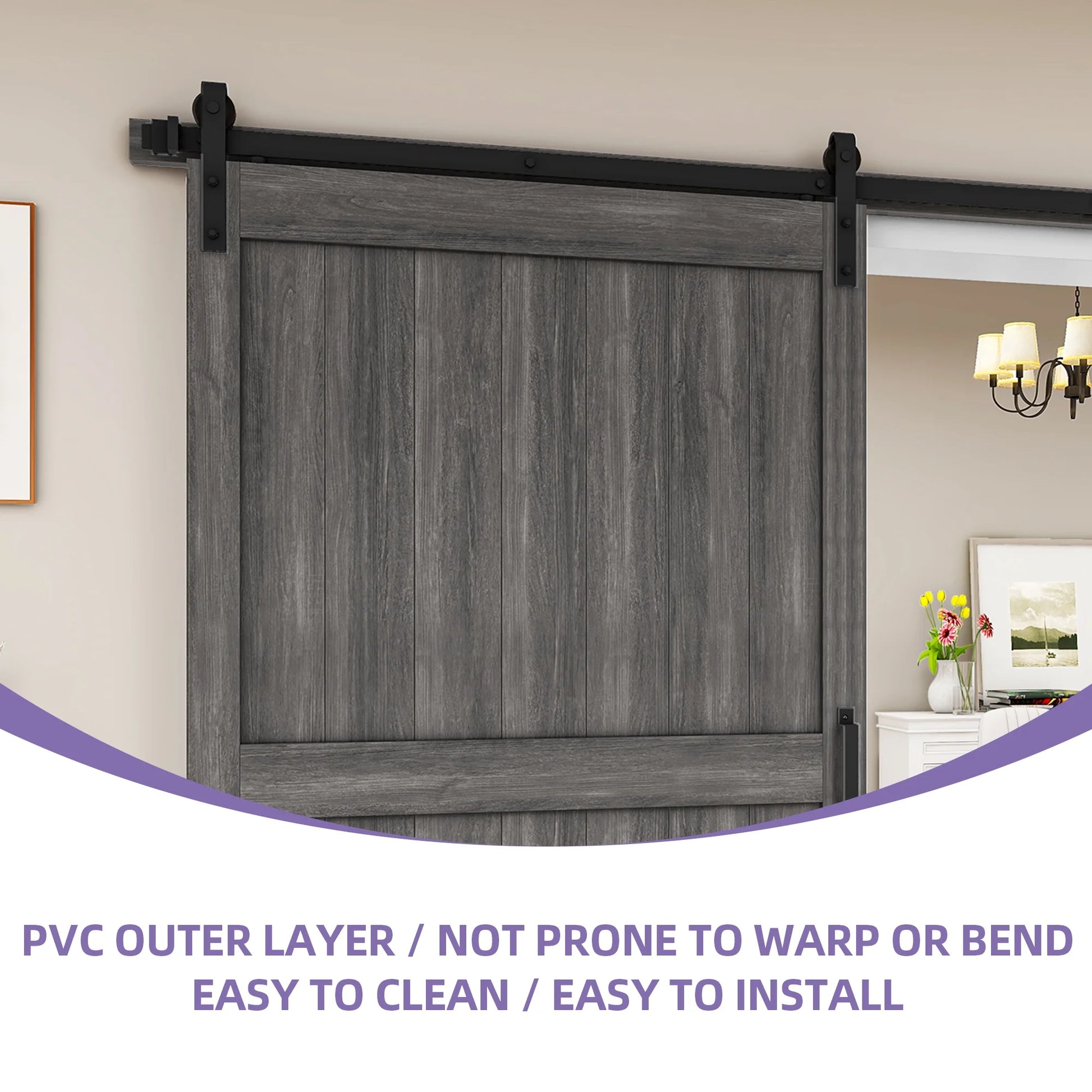 Uforic 48" x 84" Silding Barn Door,with Hardware Kit Rail,and Handle,Pulleys, Gray