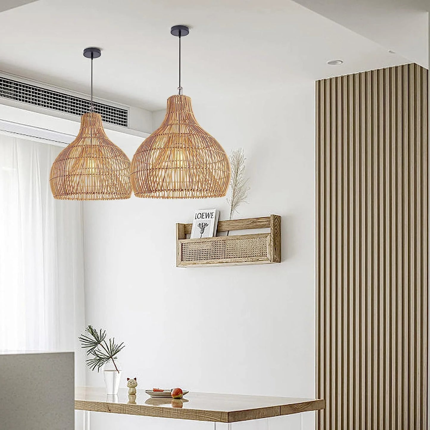 Arturesthome 1 Light Bohemian Pendant Light,Natural Rattan Materials Ceiling Chandelier Hanging Lamp Lighting Fixture for Hallway