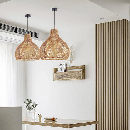 Arturesthome 1 Light Bohemian Pendant Light,Natural Rattan Materials Ceiling Chandelier Hanging Lamp Lighting Fixture for Hallway