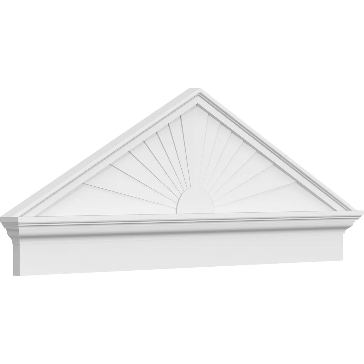 Ekena Millwork 52"W x 19-7/8"H x 2-3/4"P (Pitch 6/12) Peaked Cap Sunburst Architectural Grade PVC Combination Pediment