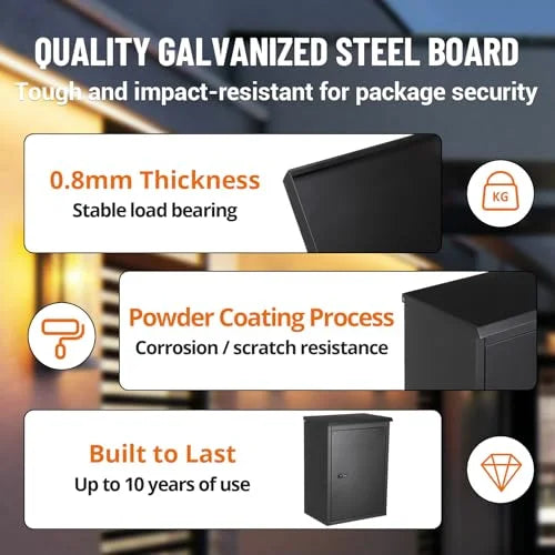 Huloretions Package Delivery Boxes for Outside,Large Package Delivery Drop Box,Galvanized Steel Parcel MailboxCode Lock & Mounting Hardware,Parcel Drop Box for Porch,Curbside