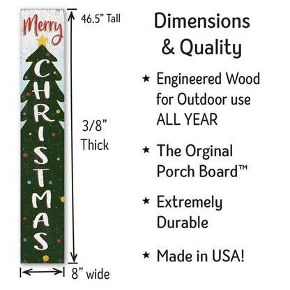 My Word! Merry Christmas Holiday Porch Board Welcome Sign and Porch Leaner for Front Porch, Yard, Deck, Patio, Wall - Indoor Outdoor Farmhouse Rustic Vertical Porch and Yard Decor 8"x46.5"