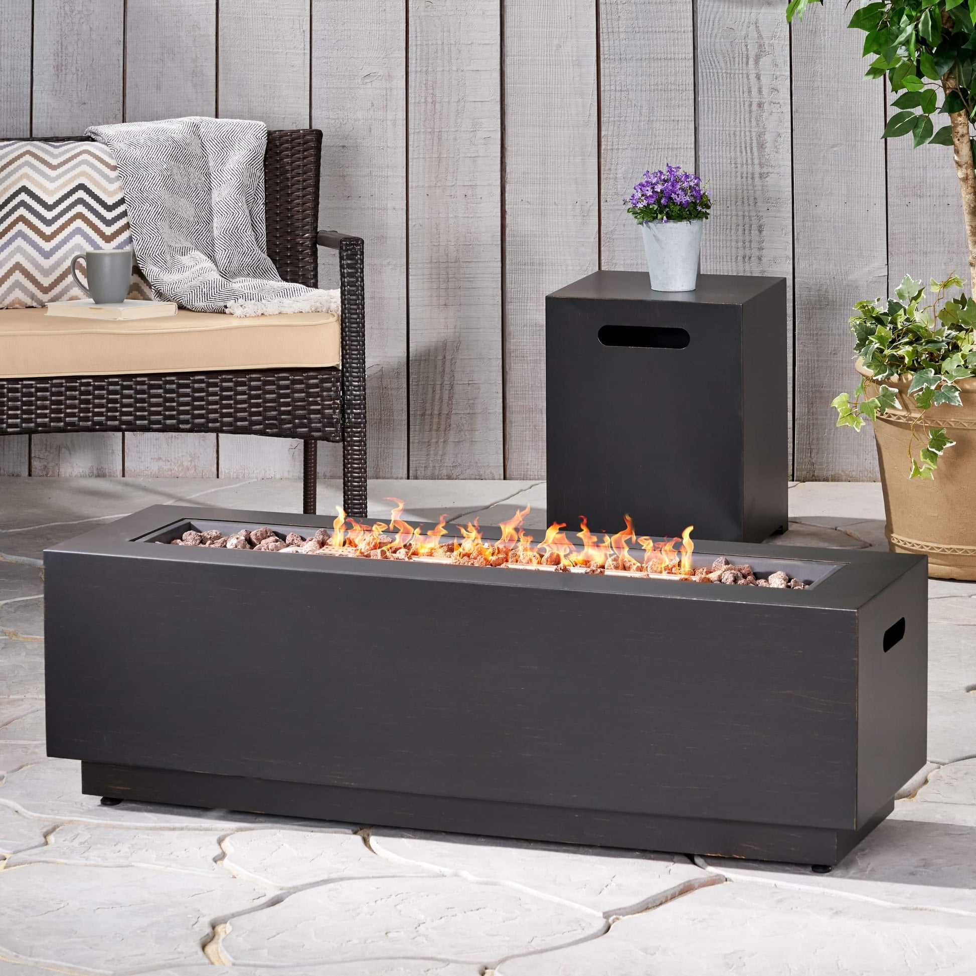 Christopher Knight Home Wellington Outdoor Iron 50000 BTU Fire Pit by Concrete Finish