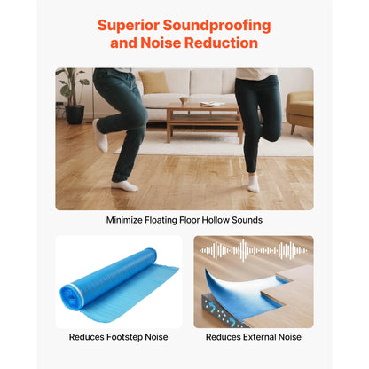 KFFKFF Floor Underlayment 600 sq. ft, 3-in-1 2 mm Thick Padding with Tape & Moisture Barrier, Durable EPE Foam for Sound Dampening & Noise Control, Suitable for Laminate Wood (6 Rolls x 100 sq. ft)