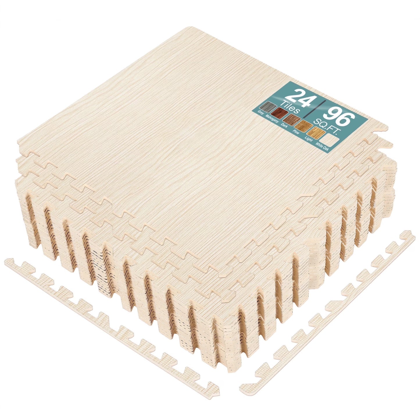 Sorbus 96 Square Feet White Oak Foam Interlocking Floor Mats, 24-Piece, Water-Resistant