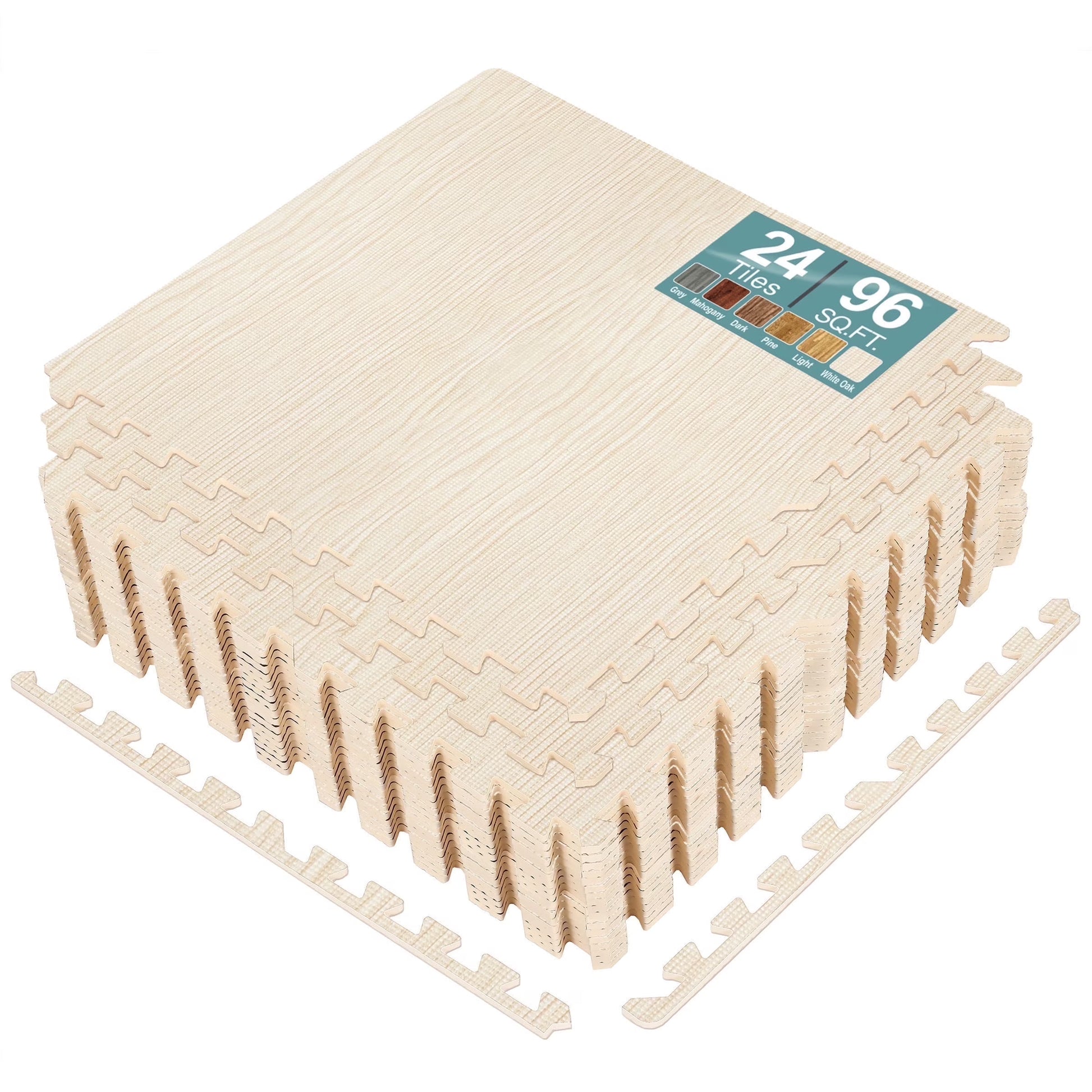 Sorbus 96 Square Feet White Oak Foam Interlocking Floor Mats, 24-Piece, Water-Resistant