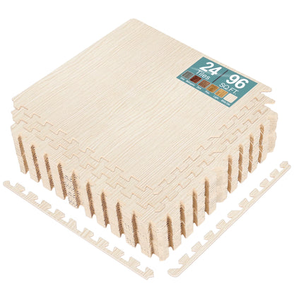 Sorbus 96 Square Feet White Oak Foam Interlocking Floor Mats, 24-Piece, Water-Resistant