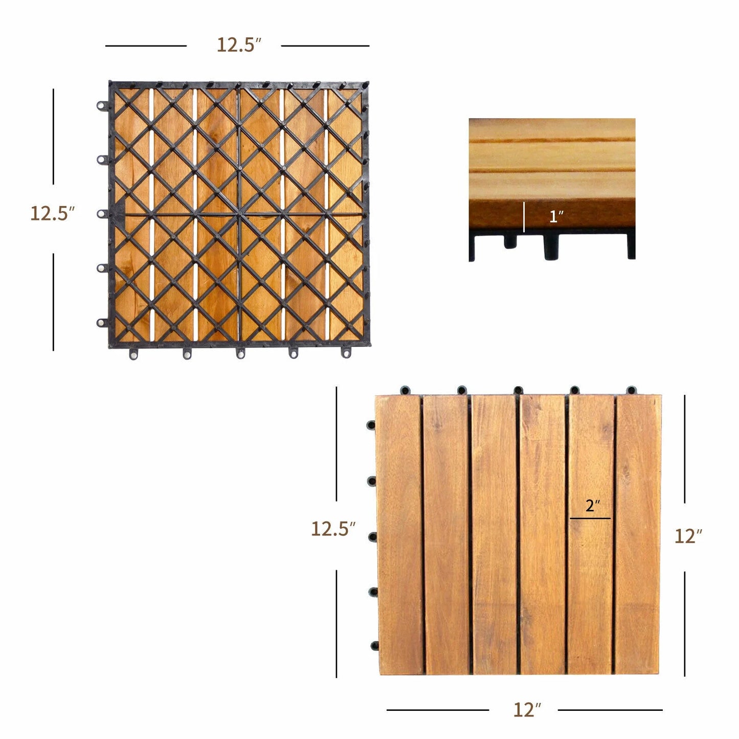 Patiojoy 27PCS 12"x12" Patio Interlocking Tiles Acacia Slat Wood Garden Outdoor &Indoor