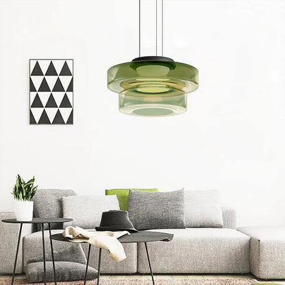 Arturesthome Contemporary Multi-Layer Clear Glass Pendant Lighting, Amber/Green/Grey