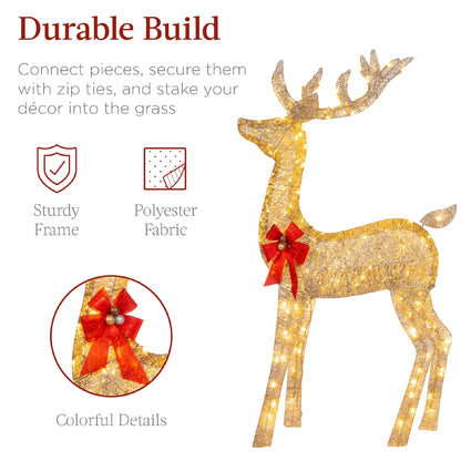 Best Choice Products 6.5ft 3-Piece Lighted Christmas Deer Set Outdoor Yard Decoration w/385 LED Lights, Stakes - Gold