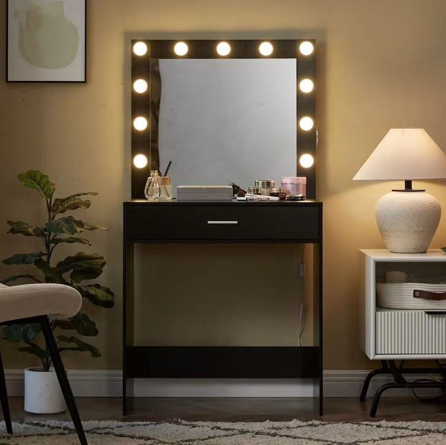 Vanity Desk With Mirror, Makeup Table Desk With Drawer, 3 Lighting Modes Adjustable Brightness Vanity Makeup Table For Small Space Home Living Room