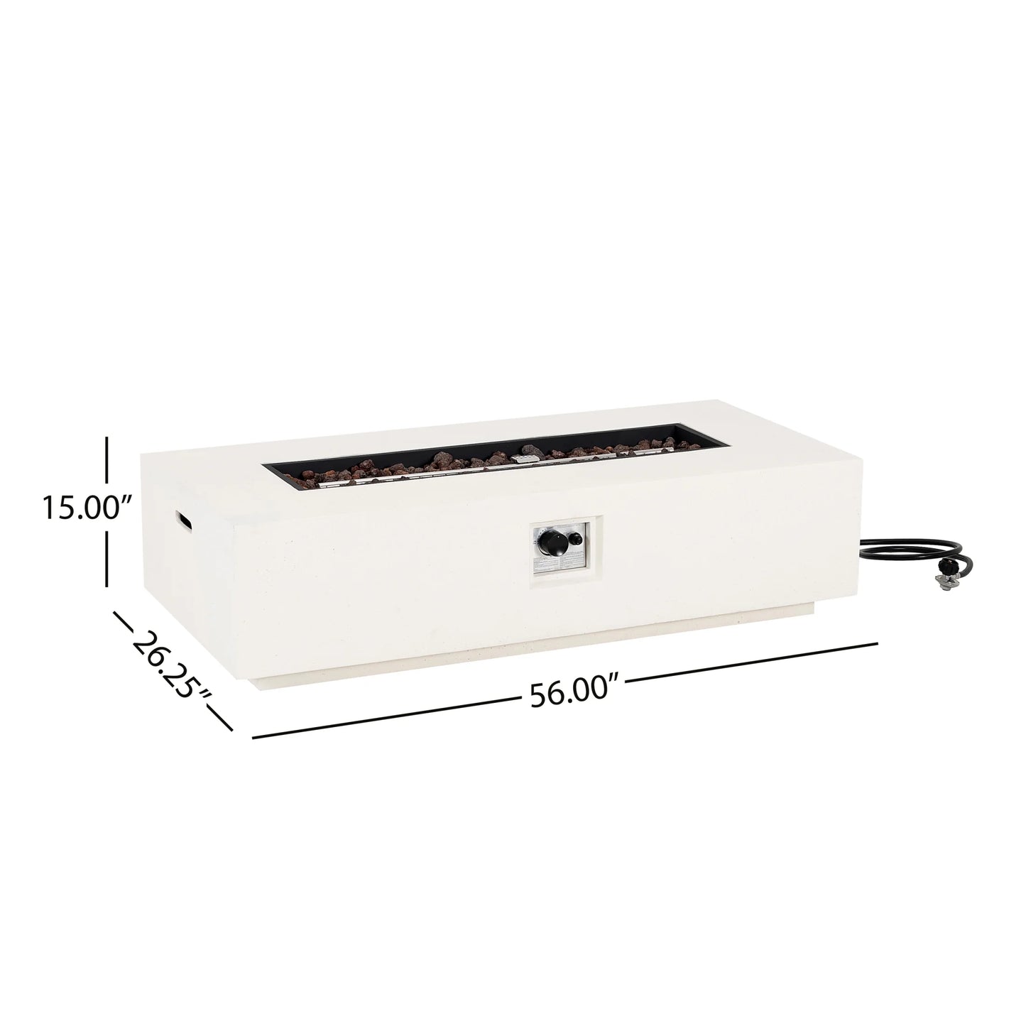 Christopher Knight Home Modern Outdoor 56" Rectangular Propane Fire Pit, 50,000 BTU, White MGO, (No Tank Cover)