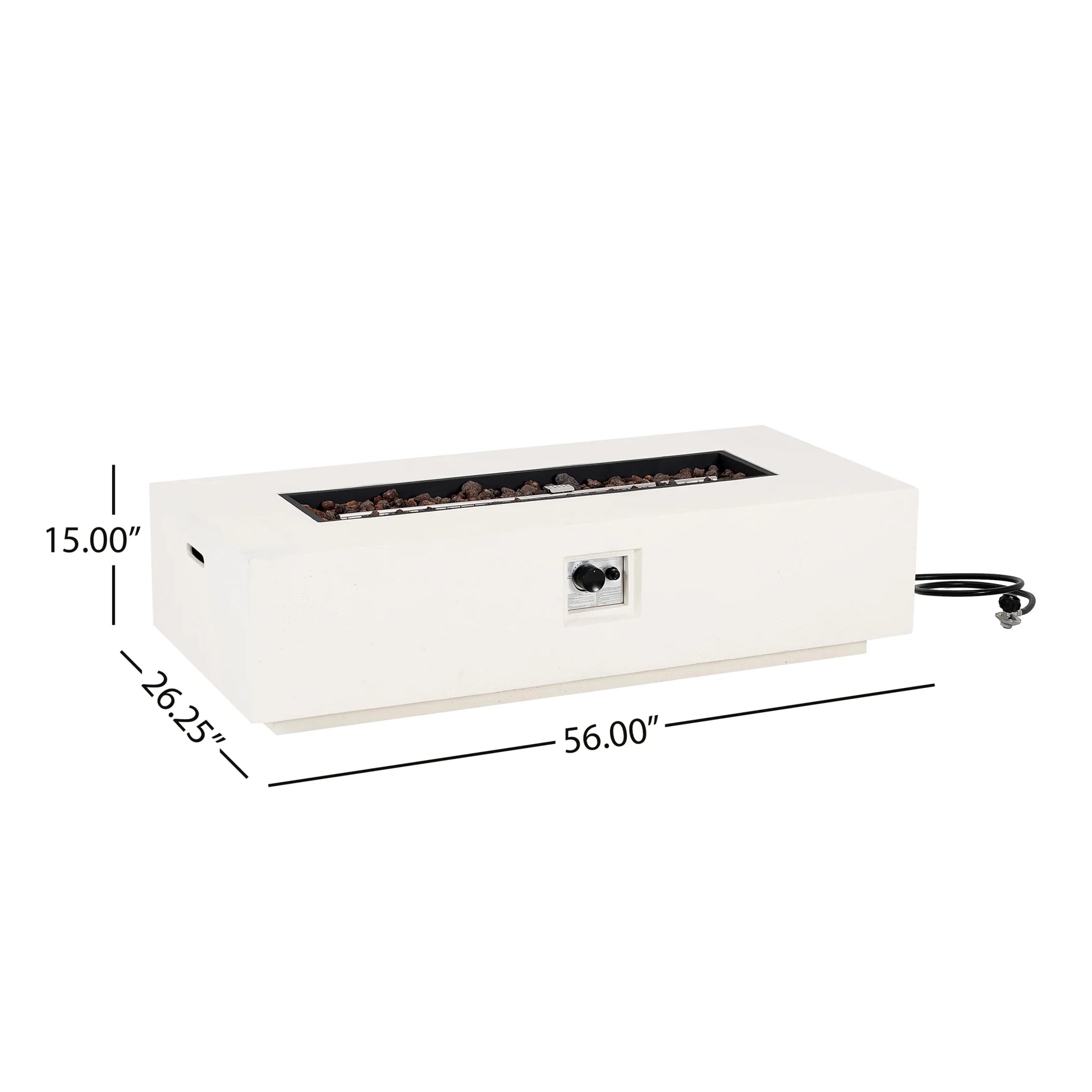 Christopher Knight Home Modern Outdoor 56" Rectangular Propane Fire Pit, 50,000 BTU, White MGO, (No Tank Cover)
