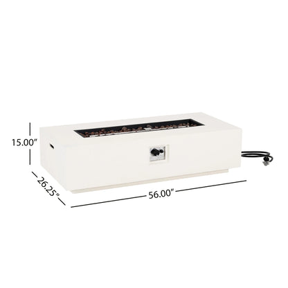 Christopher Knight Home Modern Outdoor 56" Rectangular Propane Fire Pit, 50,000 BTU, White MGO, (No Tank Cover)