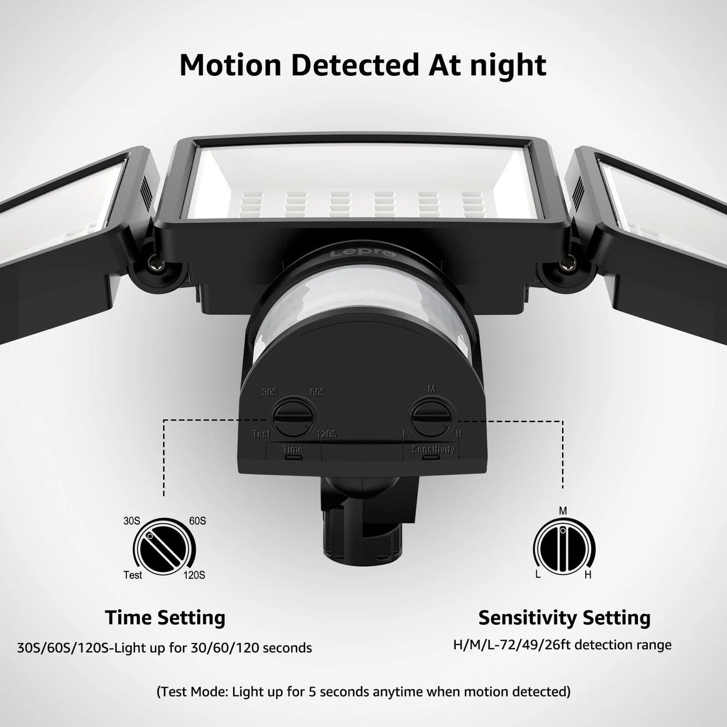 Lepro Motion Sensor Outdoor Light , LED Security Flood Lights with 3 Adjustable Heads, 270° Wide Lighting Angle, 27W 3200LM Super Bright, IP65 Waterproof for Yard Porch Garage, Black