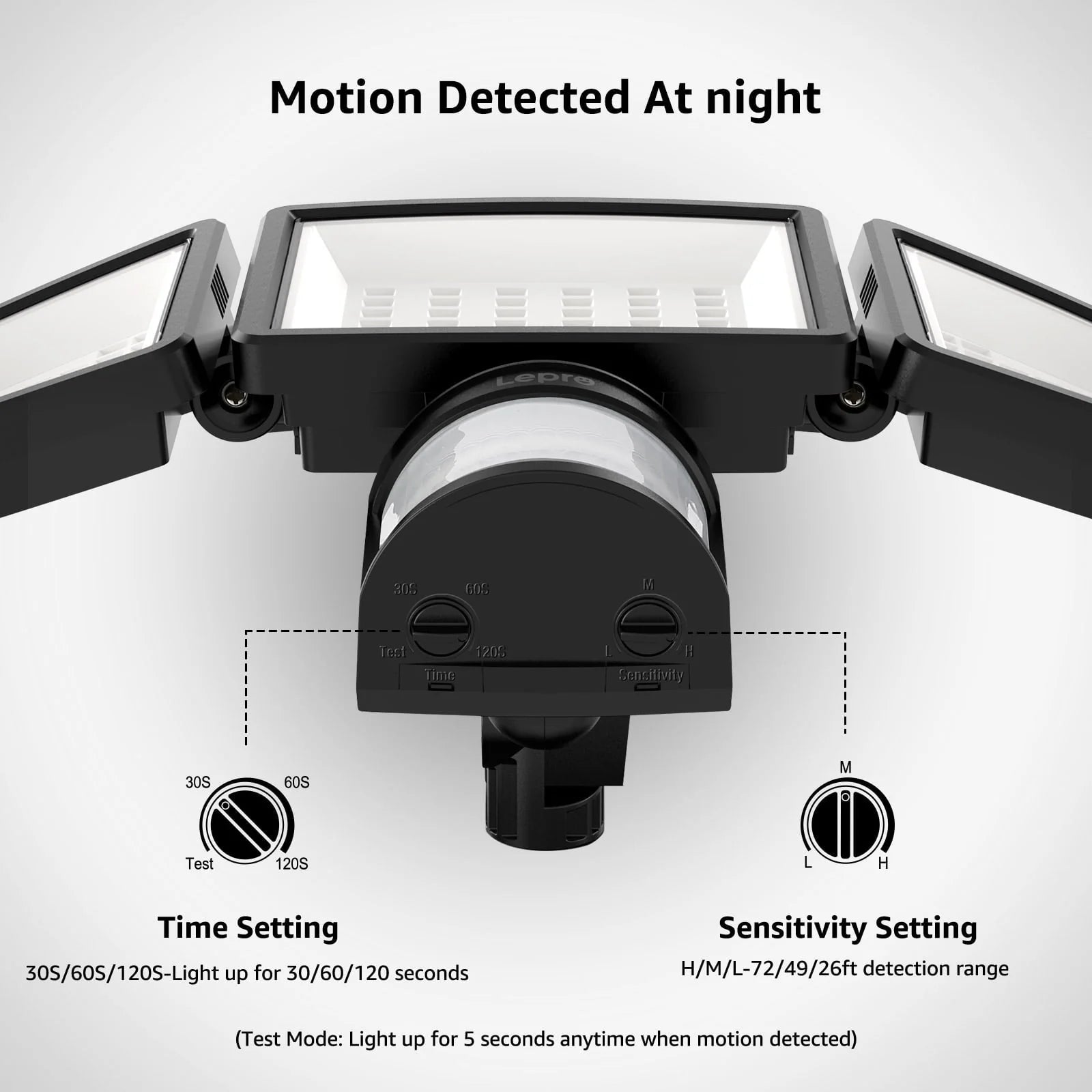 Lepro Motion Sensor Outdoor Light , LED Security Flood Lights with 3 Adjustable Heads, 270° Wide Lighting Angle, 27W 3200LM Super Bright, IP65 Waterproof for Yard Porch Garage, Black