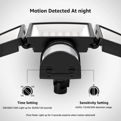 Lepro Motion Sensor Outdoor Light , LED Security Flood Lights with 3 Adjustable Heads, 270° Wide Lighting Angle, 27W 3200LM Super Bright, IP65 Waterproof for Yard Porch Garage, Black