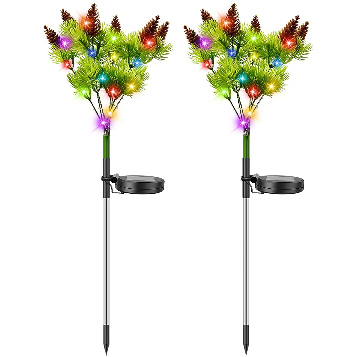Motrke 4PCS Solar Flickering Pine Lights LED Solar Powered Christmas Tree Lights with Pine Cones Waterproof Multi Color Landscape Lights for Home Christmas Decoration