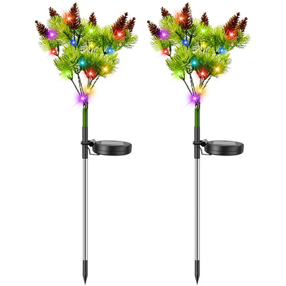 Motrke 4PCS Solar Flickering Pine Lights LED Solar Powered Christmas Tree Lights with Pine Cones Waterproof Multi Color Landscape Lights for Home Christmas Decoration