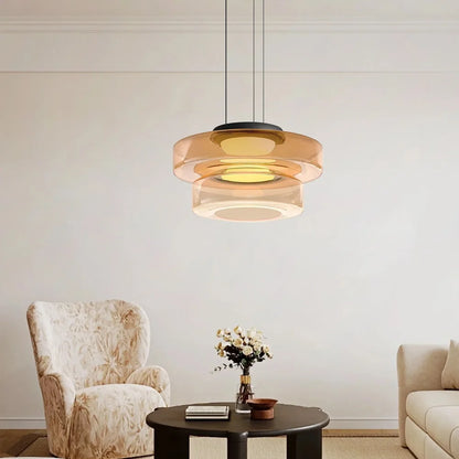 Arturesthome Contemporary Multi-Layer Clear Glass Pendant Lighting, Amber/Green/Grey