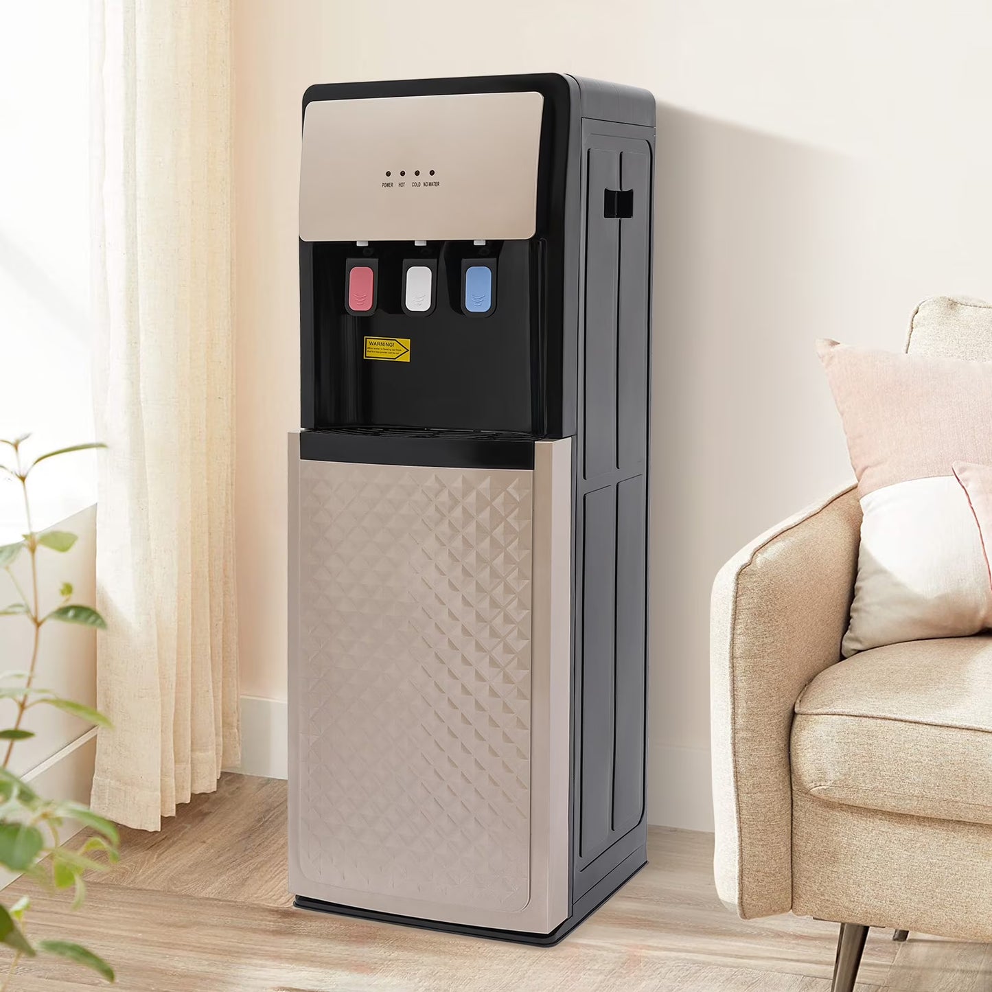Champaign Gold Bottom Loading Water Dispenser - Hot, Cold & Room Temperature Water, 500W Heating, 90W Cooling, Safe & User-Friendly Design for Home & Office