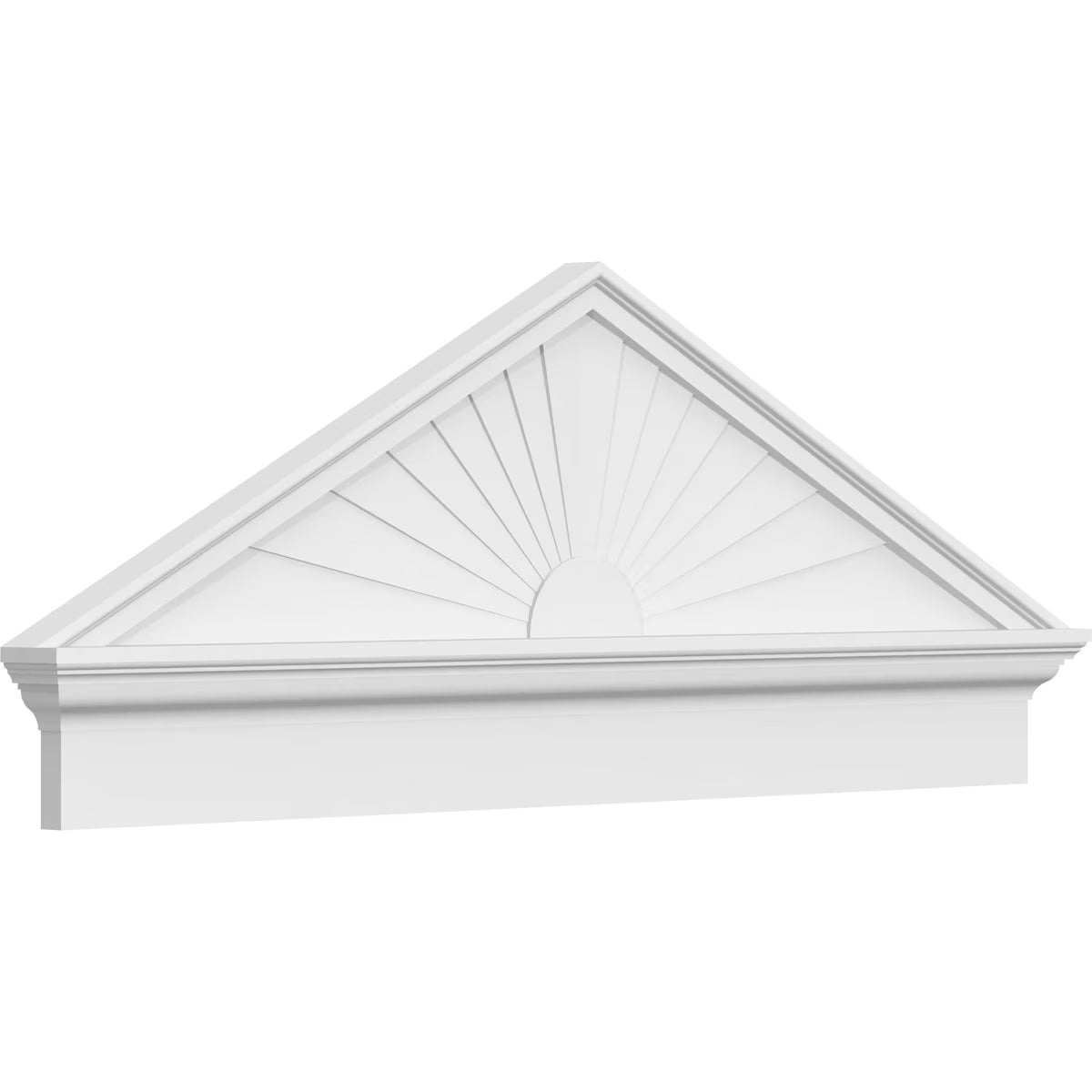 Ekena Millwork 52"W x 19-7/8"H x 2-3/4"P (Pitch 6/12) Peaked Cap Sunburst Architectural Grade PVC Combination Pediment