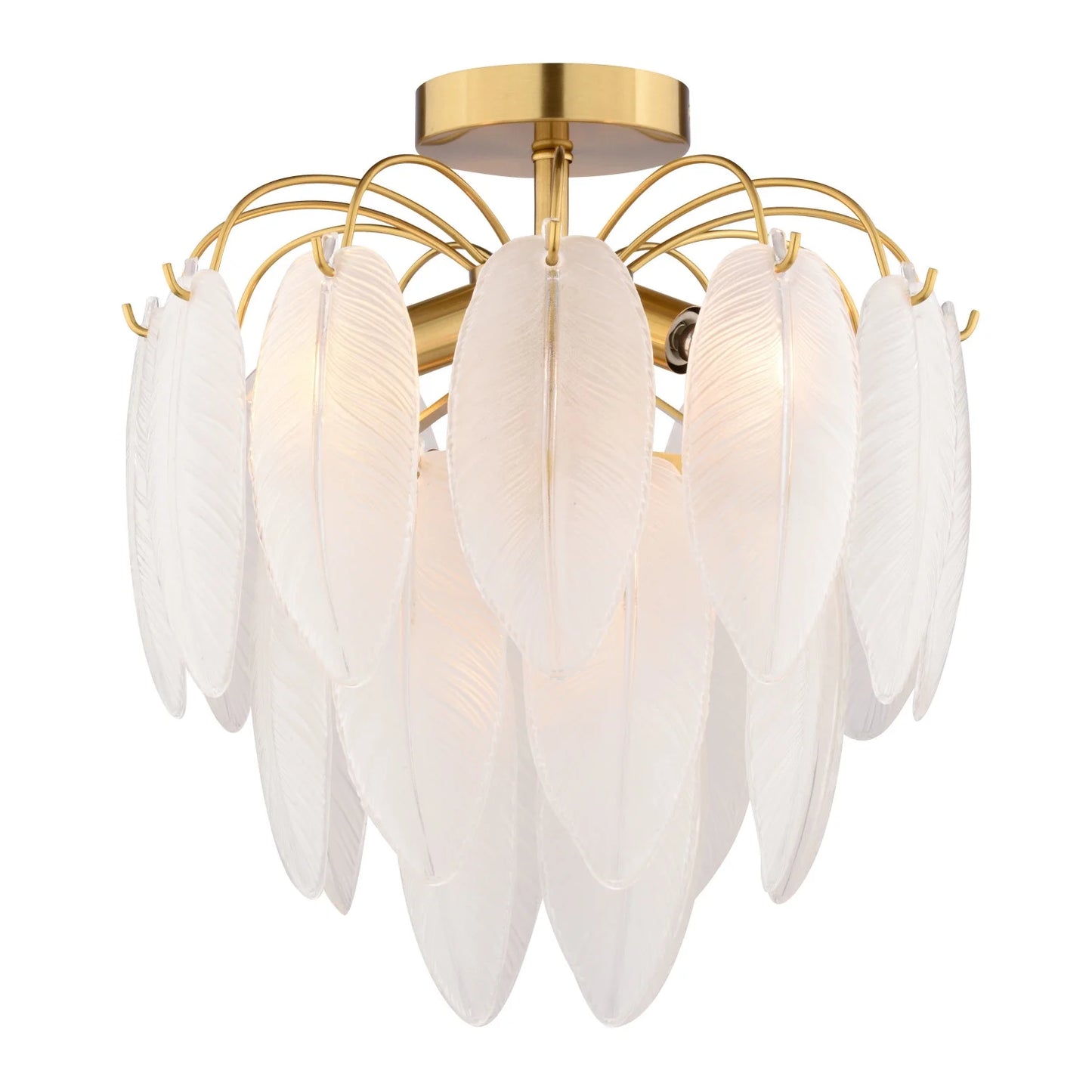 Burbank 4-Light 13.5 in. Wide Muted Gold Brass Traditional Waterfall Semi Flush Mount Lighting Fixture, White Frosted Leaf Glass Shade, Dimmable LED Compatible for Low Ceilings