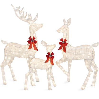 Best Choice Products 6.5ft 3-Piece Lighted Christmas Deer Set Outdoor Yard Decoration w/385 LED Lights, Stakes - Gold