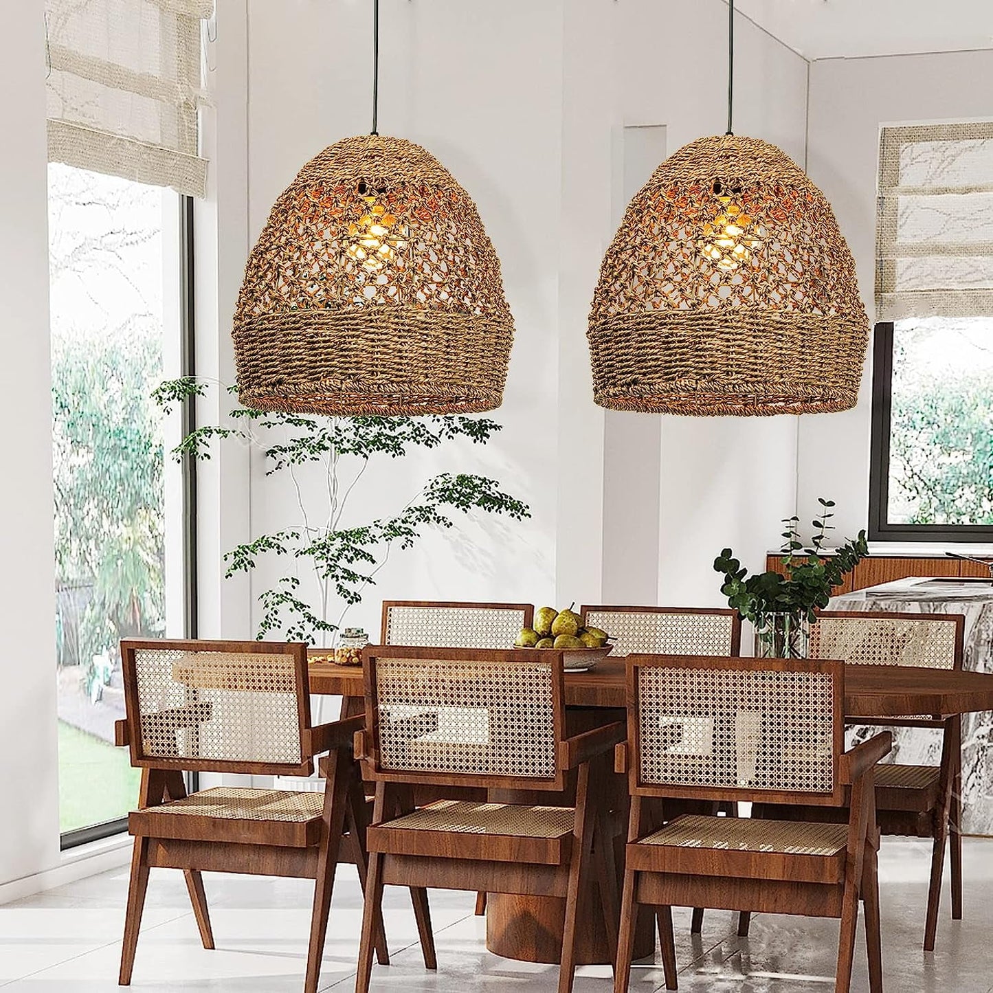 Arturesthome Creative Seagrass Pendant Lamp Rattan Lampshade Handmade Weave Lighting Modern Hanging Ceiling Light Fixture for Cafe Bar