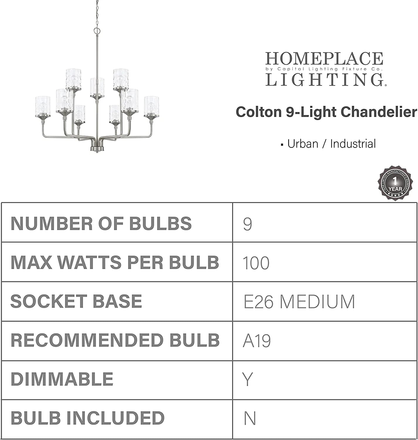 Capital Lighting 428891-451 Colton 9 Light 38" Wide Chandelier - Brass
