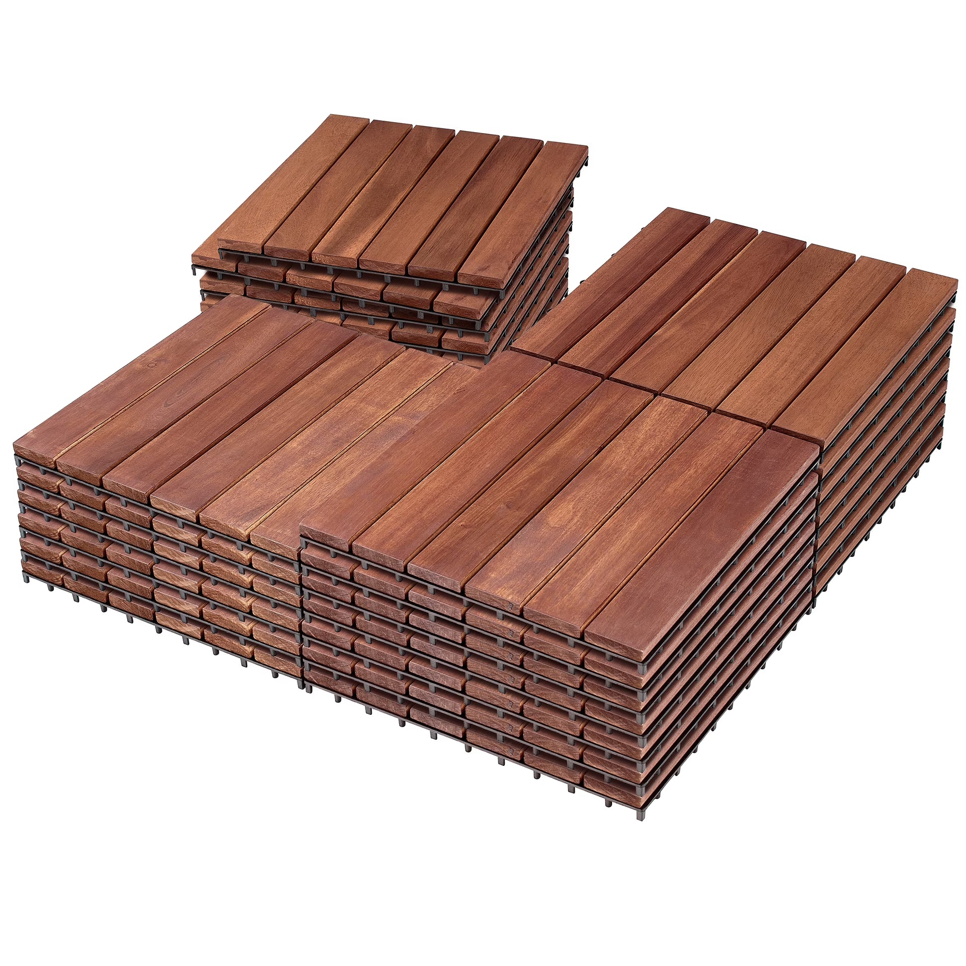BuxWellBang 27pcs Wood Flooring Tiles for Indoor & Outdoor,11.8'' x 11.8'' x 0.8'',Brown