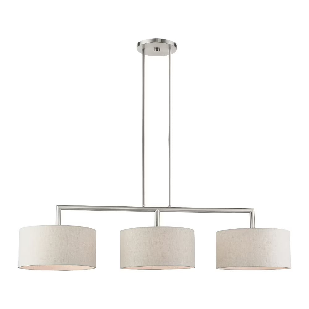 Livex Lighting Monroe 3-Light Metal & Fabric Linear Chandelier in English Bronze