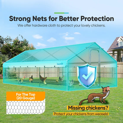 Quictent Large Metal Chicken Coop Run for 30+ Poultry with Galvanized Hardware Cloth and Waterproof Roof Cover, Outdoor Walk-in Cage Peak Hen House for Yard Farm, 18x9x6.6FT