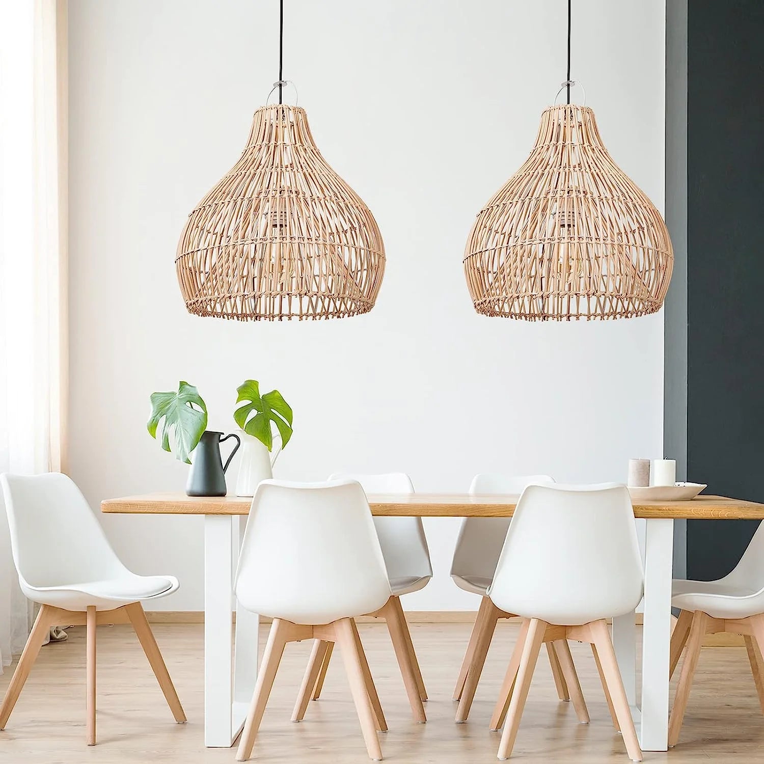 Arturesthome 1 Light Bohemian Pendant Light,Natural Rattan Materials Ceiling Chandelier Hanging Lamp Lighting Fixture for Hallway