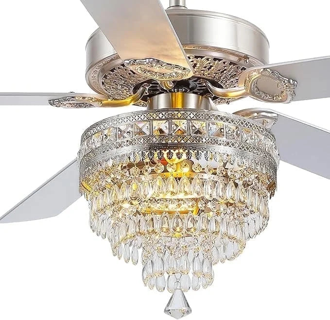 YIOSI 52" Crystal Ceiling Fan Fandelier with Remote Control, Modern Chrome Chandelier Ceiling Fan, Whisper-Quiet Motor, Reversible Blades, LED Lighting, Energy-Efficient, Elegant Living Room Fan