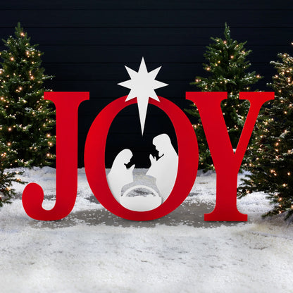 Best Choice Products 46in Outdoor JOY Christmas Nativity Decoration w/Weather Resistant PVC, Ground Stakes - Red/White