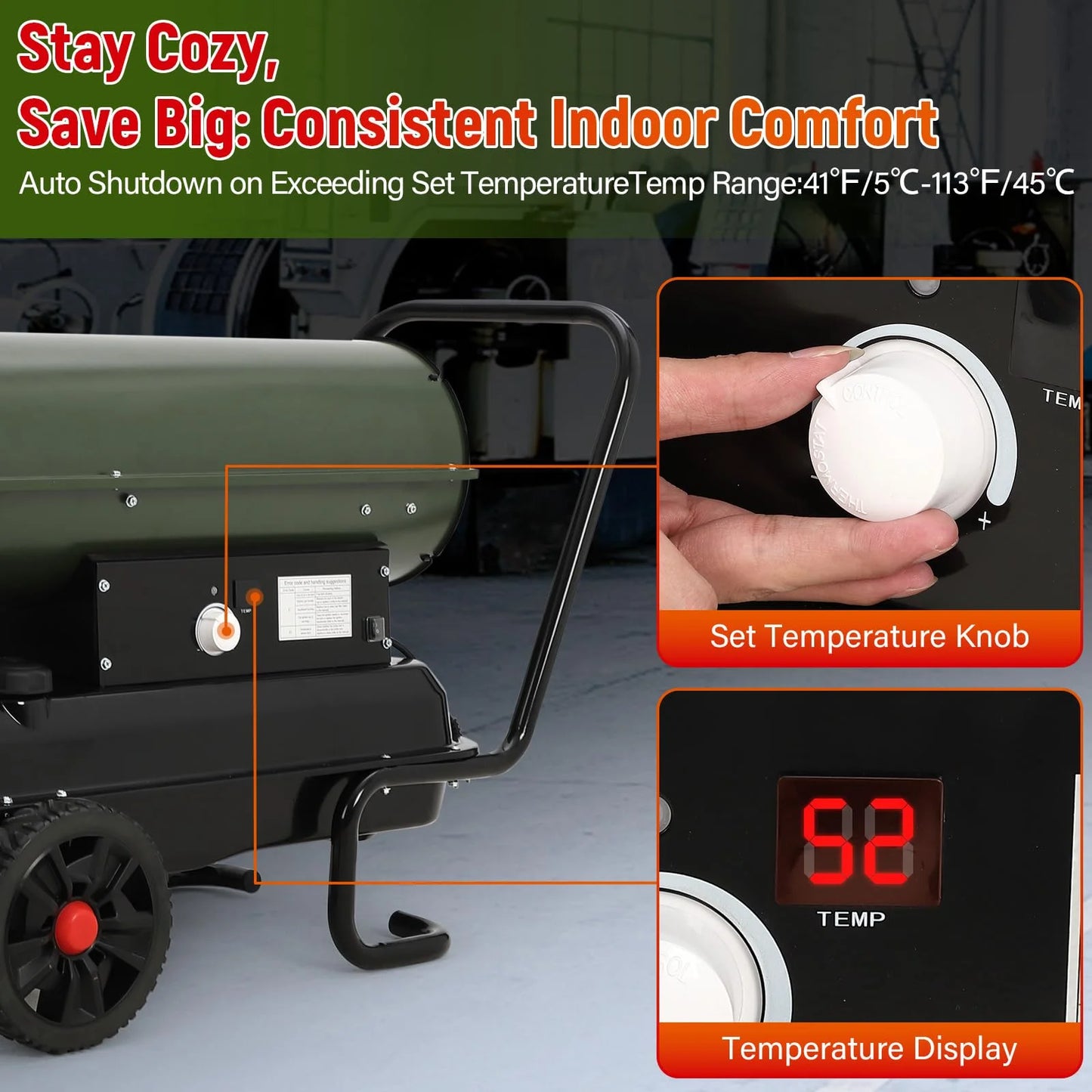 Towallmark Space Heater,80,000 BTU Forced Air Diesel Heater & Kerosene Heater, Space Heaters for Indoor Use,Christmas Gifts