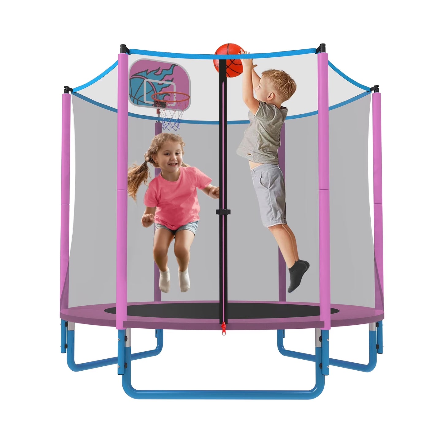 CITYLE Trampoline for Kids, No Gap Design 600LBS 66'' 5.5FT Toddler Trampoline Indoor Outdoor with Basketball Hoop, Mini Small Trampoline with Enclosure, Christmas Gifts for Toddlers, Boys & Girls
