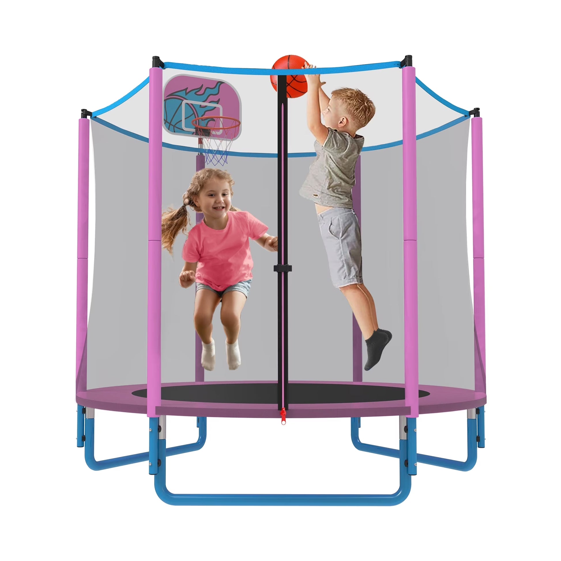 CITYLE Trampoline for Kids, No Gap Design 600LBS 66'' 5.5FT Toddler Trampoline Indoor Outdoor with Basketball Hoop, Mini Small Trampoline with Enclosure, Christmas Gifts for Toddlers, Boys & Girls