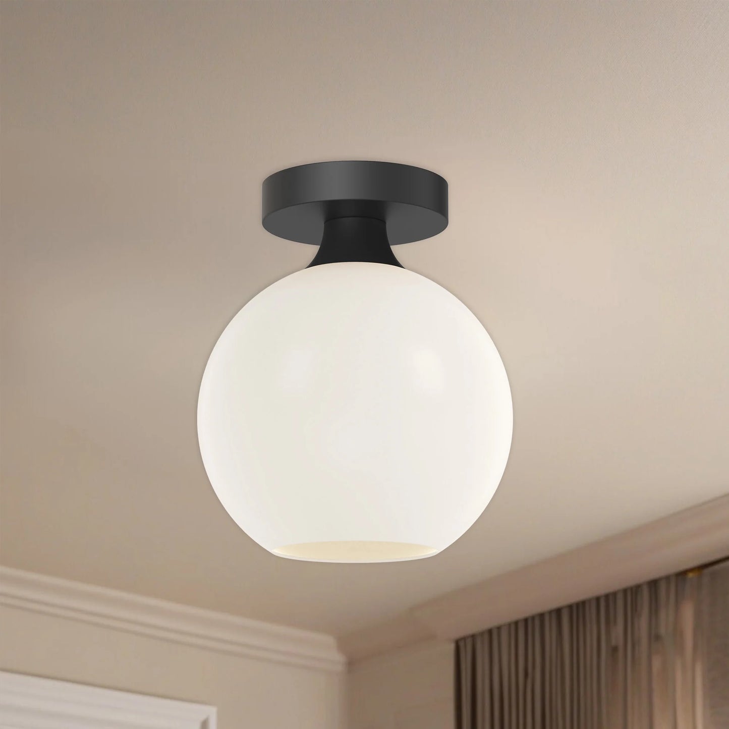 Alora Lighting Fm506108op Castilla 8" Wide Semi-Flush Globe Ceiling Fixture - Black