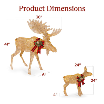 Best Choice Products 2-Piece Moose Family Lighted Christmas Yard Decor Set w/170 LED Lights, Stakes, Zip Ties - Gold