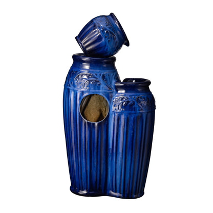 Glitzhome 27.25" 4 Tier Embossed Pattern Ceramic Pots Electrical Water Fountain with LED Light